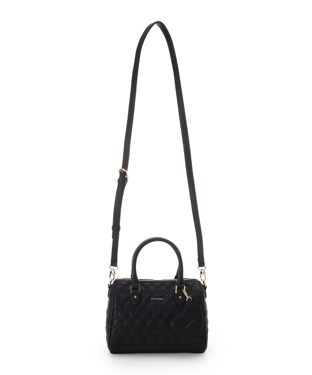 SAMANTHAVEGA Eternal Heart Quilted Boston Bag | 2-Way Handbag with Detachable Mirror