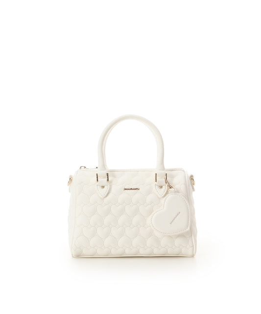 SAMANTHAVEGA Eternal Heart Quilted Boston Bag | 2-Way Handbag with Detachable Mirror