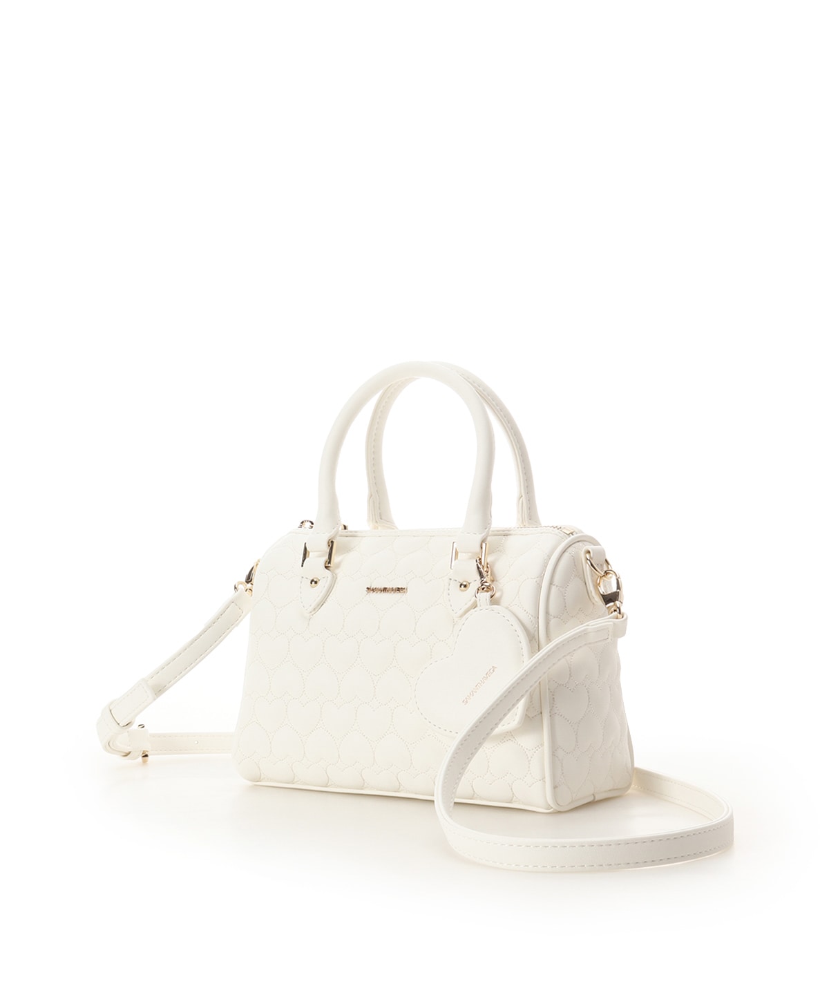 SAMANTHAVEGA Eternal Heart Quilted Boston Bag | 2-Way Handbag with Detachable Mirror