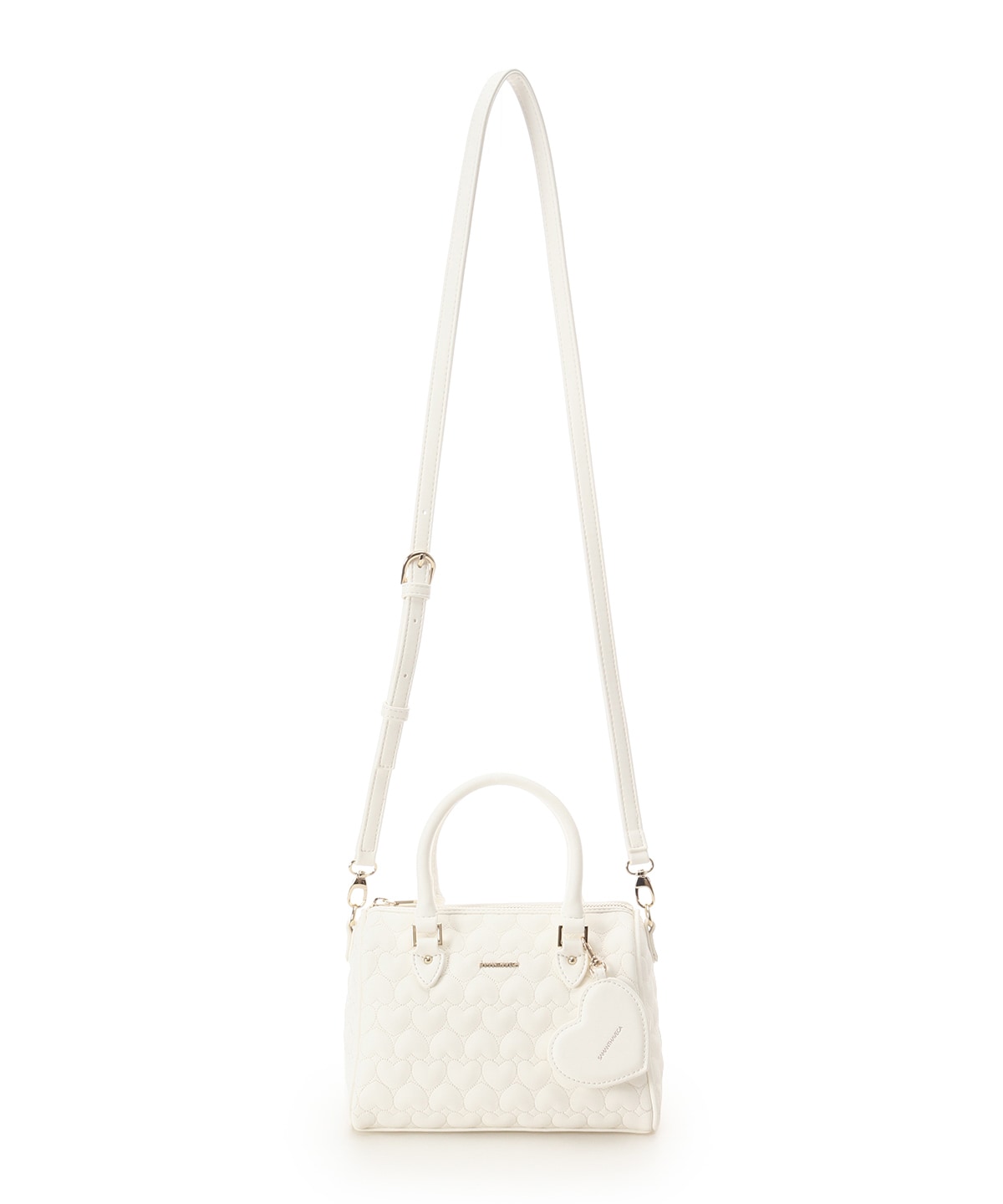 SAMANTHAVEGA Eternal Heart Quilted Boston Bag | 2-Way Handbag with Detachable Mirror