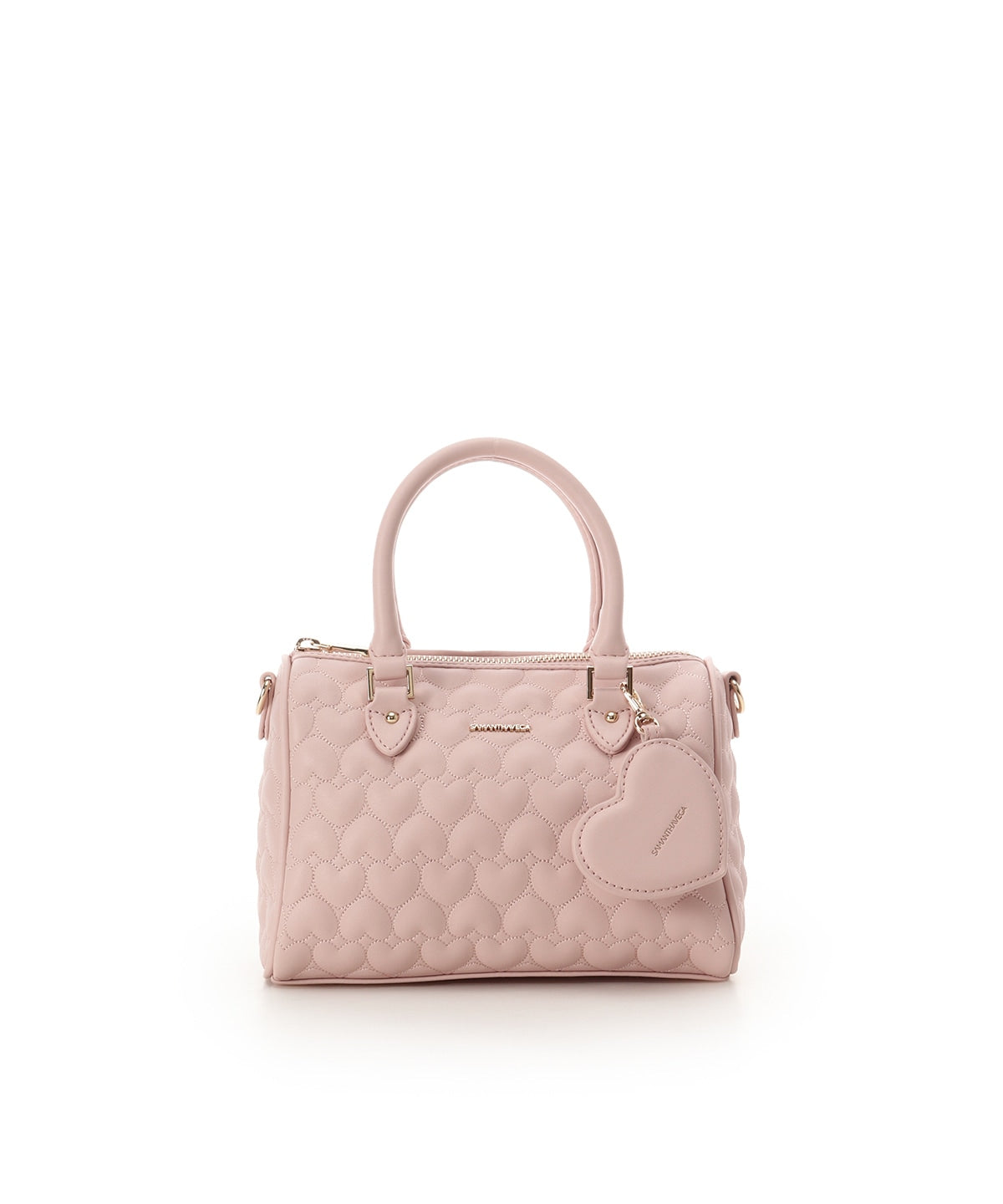 SAMANTHAVEGA Eternal Heart Quilted Boston Bag | 2-Way Handbag with Detachable Mirror