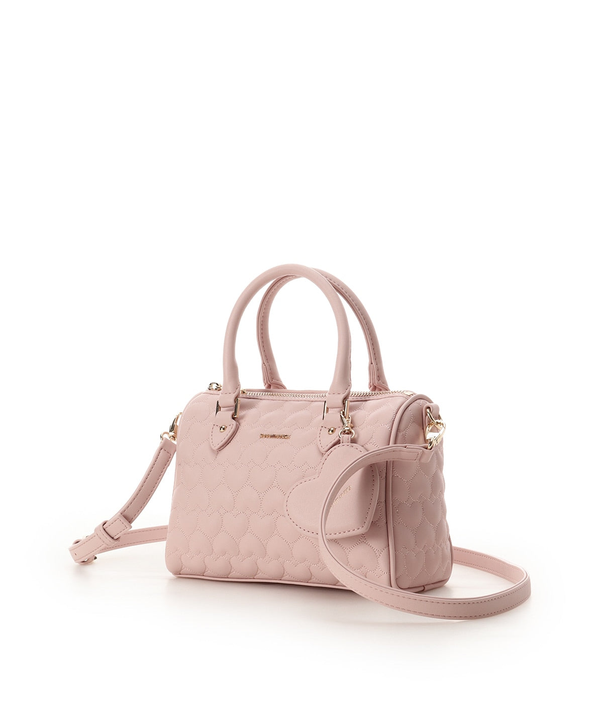 SAMANTHAVEGA Eternal Heart Quilted Boston Bag | 2-Way Handbag with Detachable Mirror