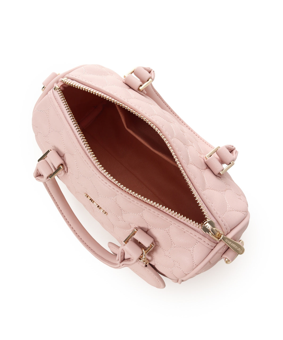SAMANTHAVEGA Eternal Heart Quilted Boston Bag | 2-Way Handbag with Detachable Mirror
