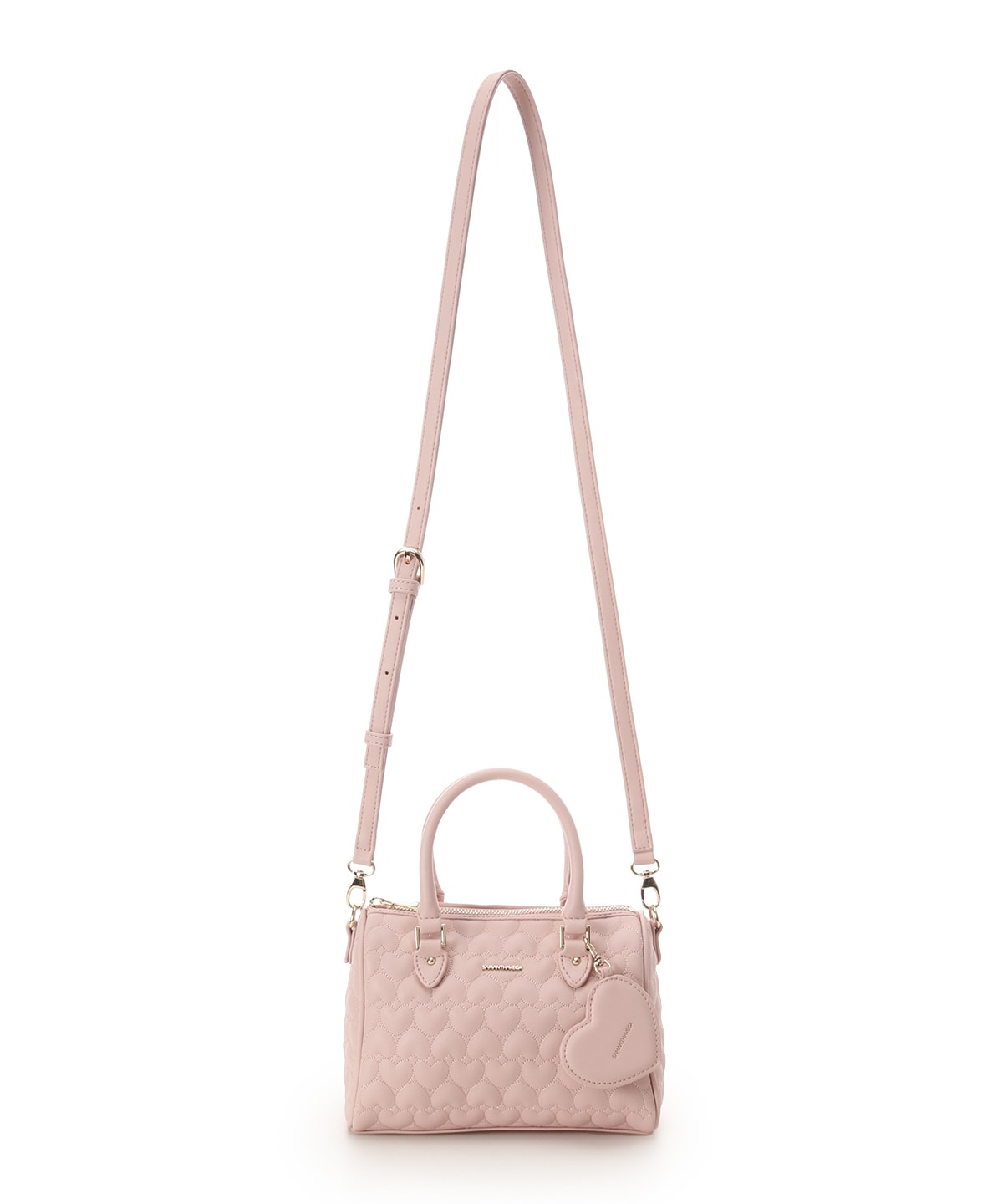 SAMANTHAVEGA Eternal Heart Quilted Boston Bag | 2-Way Handbag with Detachable Mirror