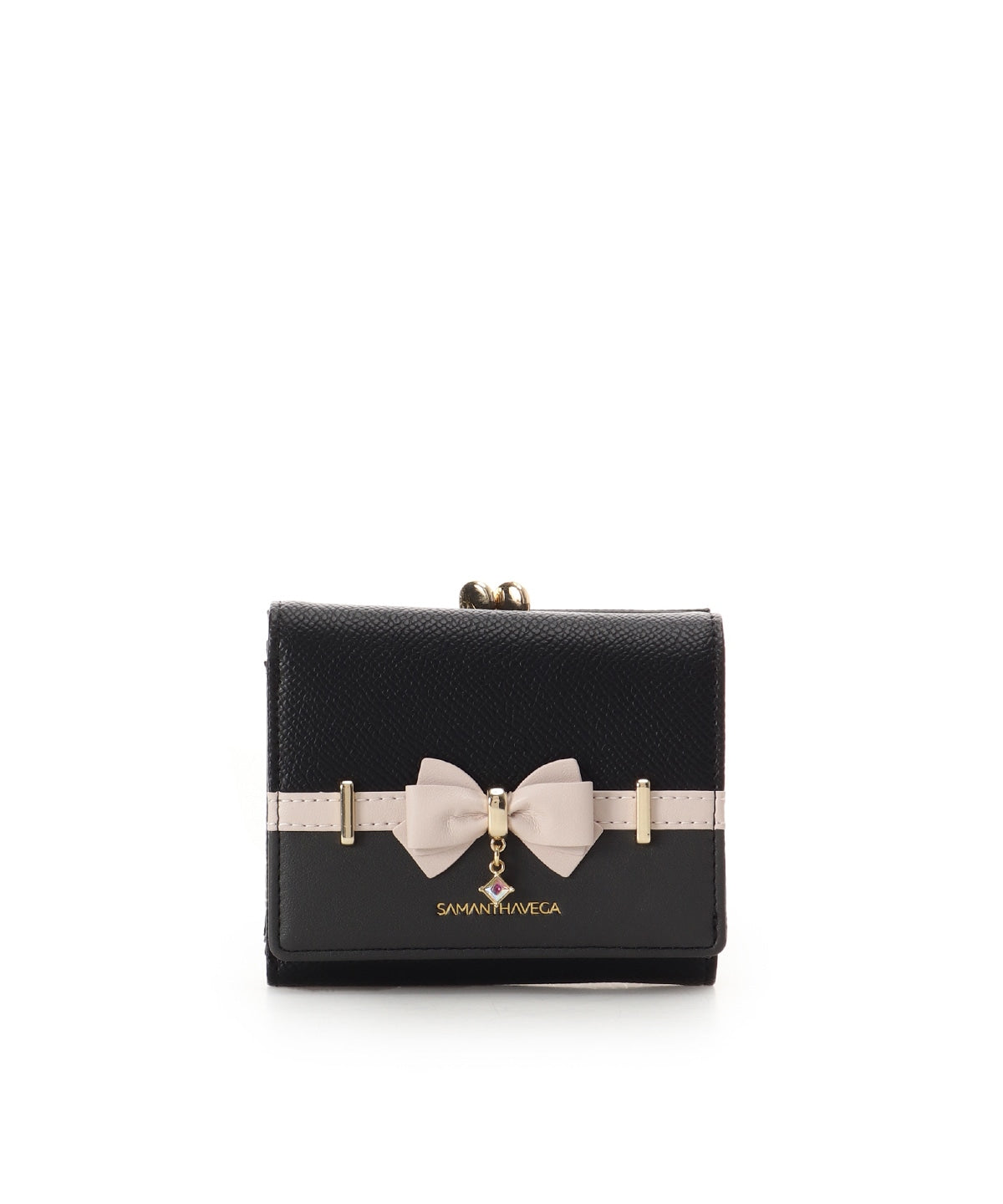 SAMANTHAVEGA Bicolor Accent Ribbon Folding Wallet | Cute & Compact with Stone Charm