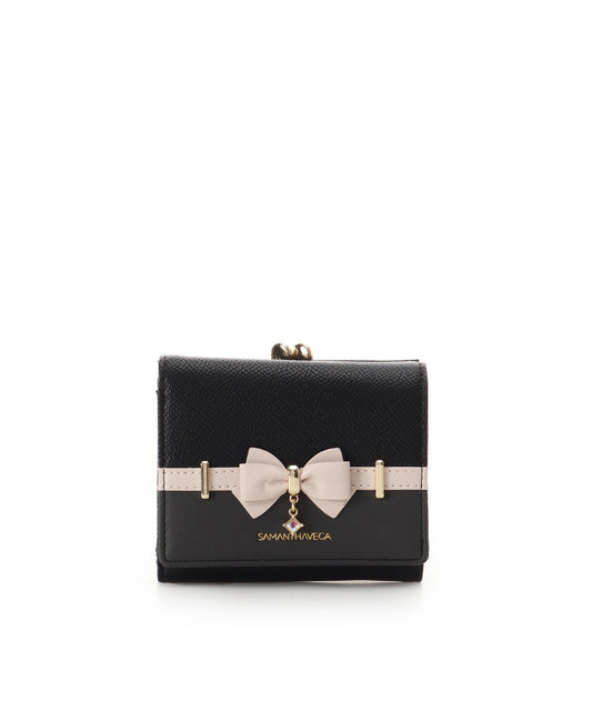 SAMANTHAVEGA Bicolor Accent Ribbon Folding Wallet | Cute & Compact with Stone Charm