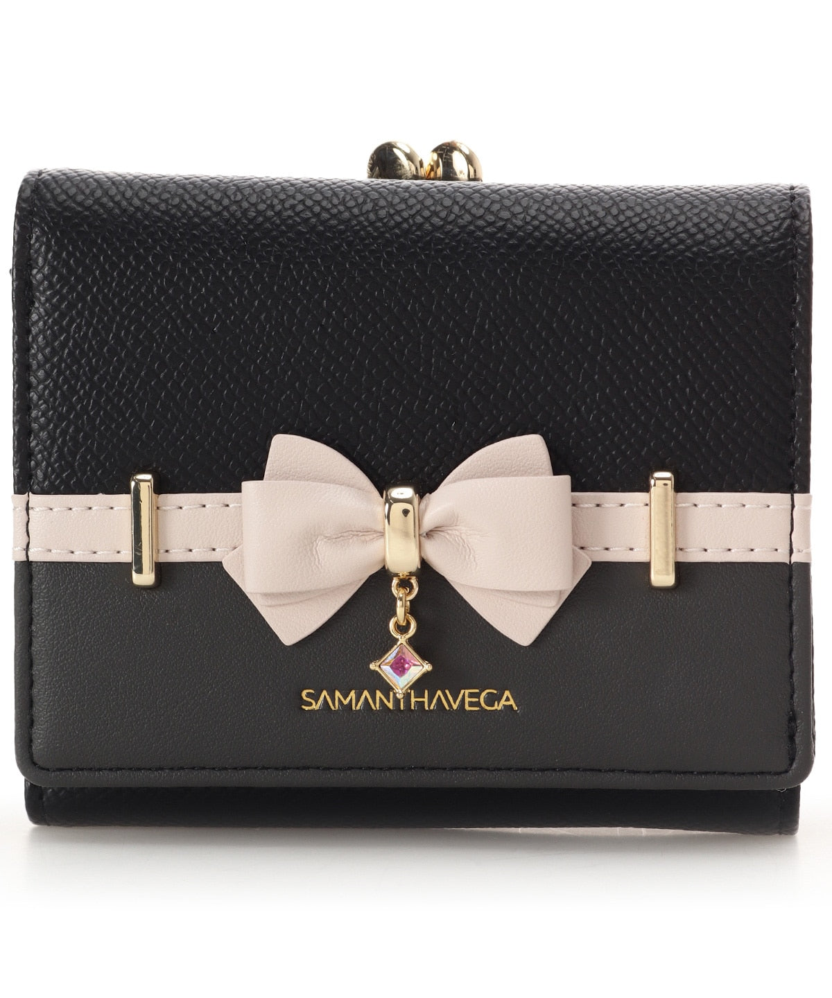 SAMANTHAVEGA Bicolor Accent Ribbon Folding Wallet | Cute & Compact with Stone Charm
