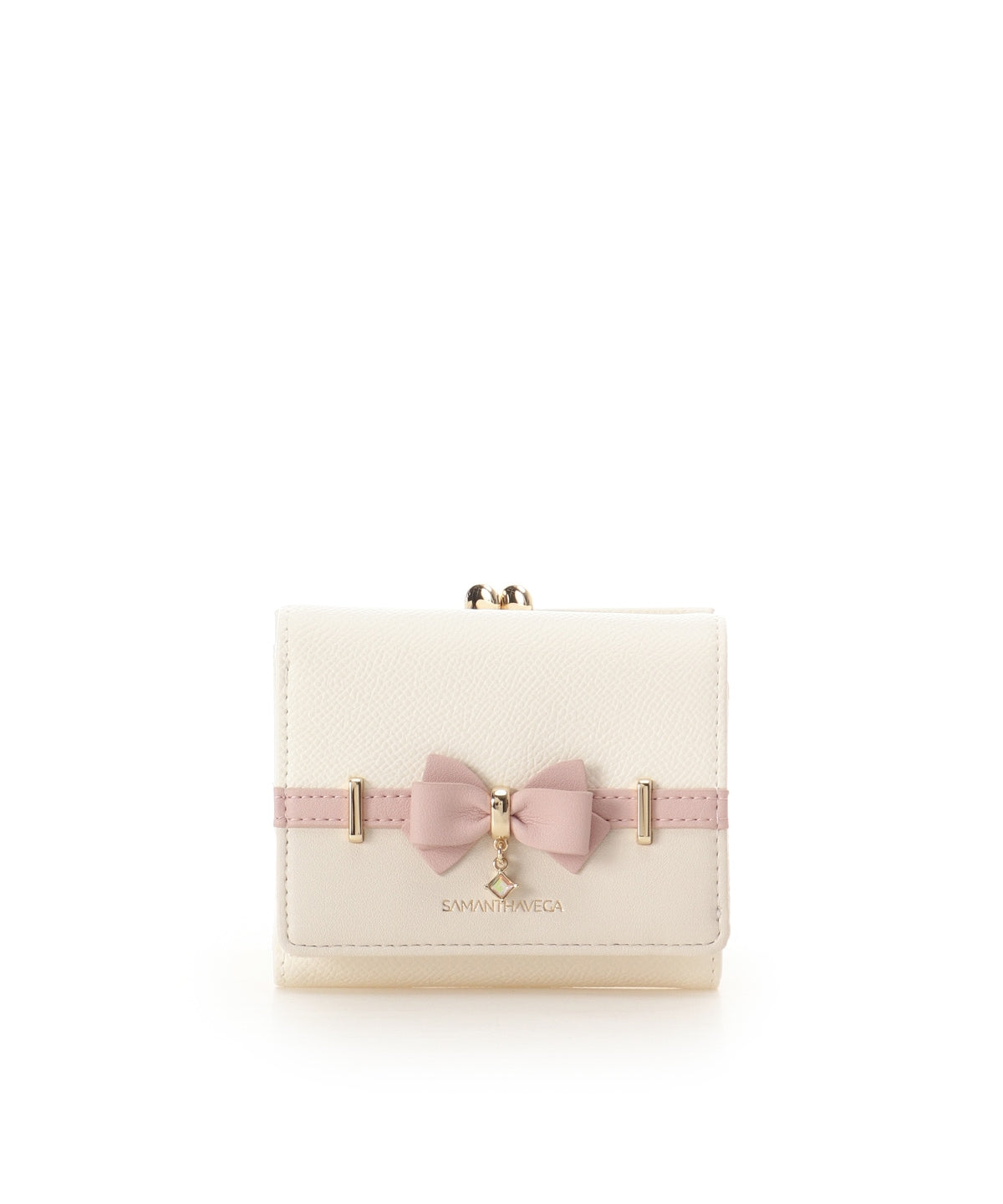 SAMANTHAVEGA Bicolor Accent Ribbon Folding Wallet | Cute & Compact with Stone Charm