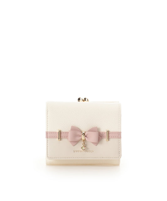 SAMANTHAVEGA Bicolor Accent Ribbon Folding Wallet | Cute & Compact with Stone Charm