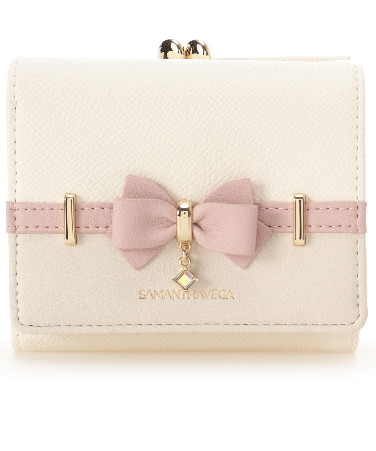 SAMANTHAVEGA Bicolor Accent Ribbon Folding Wallet | Cute & Compact with Stone Charm