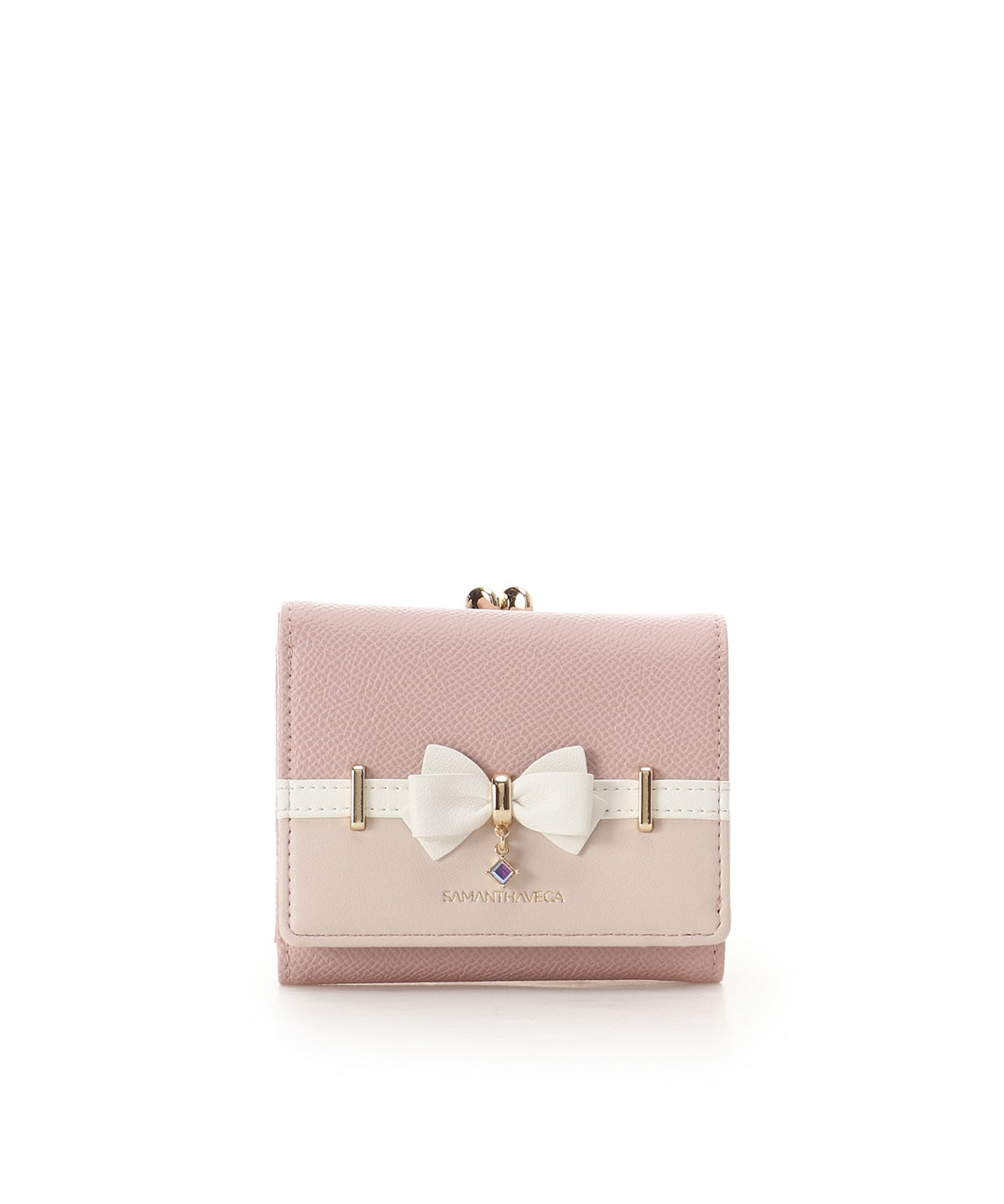 SAMANTHAVEGA Bicolor Accent Ribbon Folding Wallet | Cute & Compact with Stone Charm