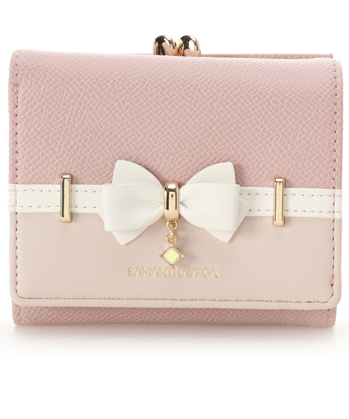 SAMANTHAVEGA Bicolor Accent Ribbon Folding Wallet | Cute & Compact with Stone Charm