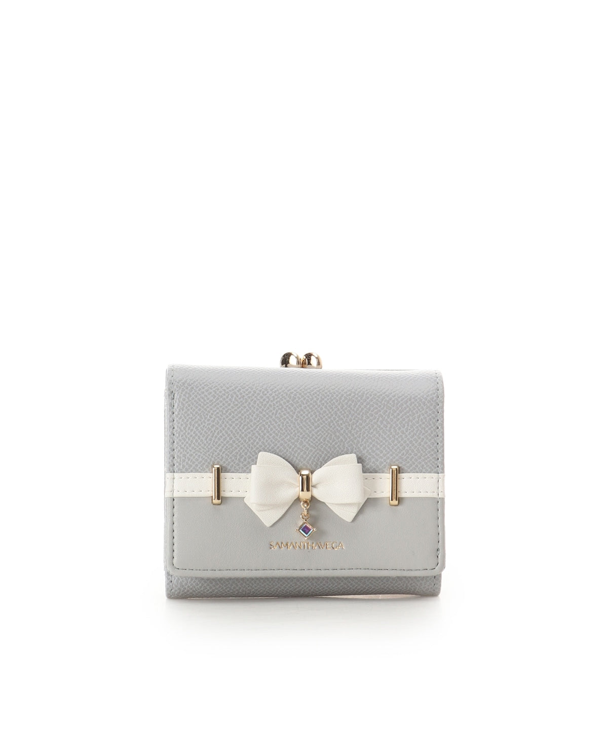 SAMANTHAVEGA Bicolor Accent Ribbon Folding Wallet | Cute & Compact with Stone Charm