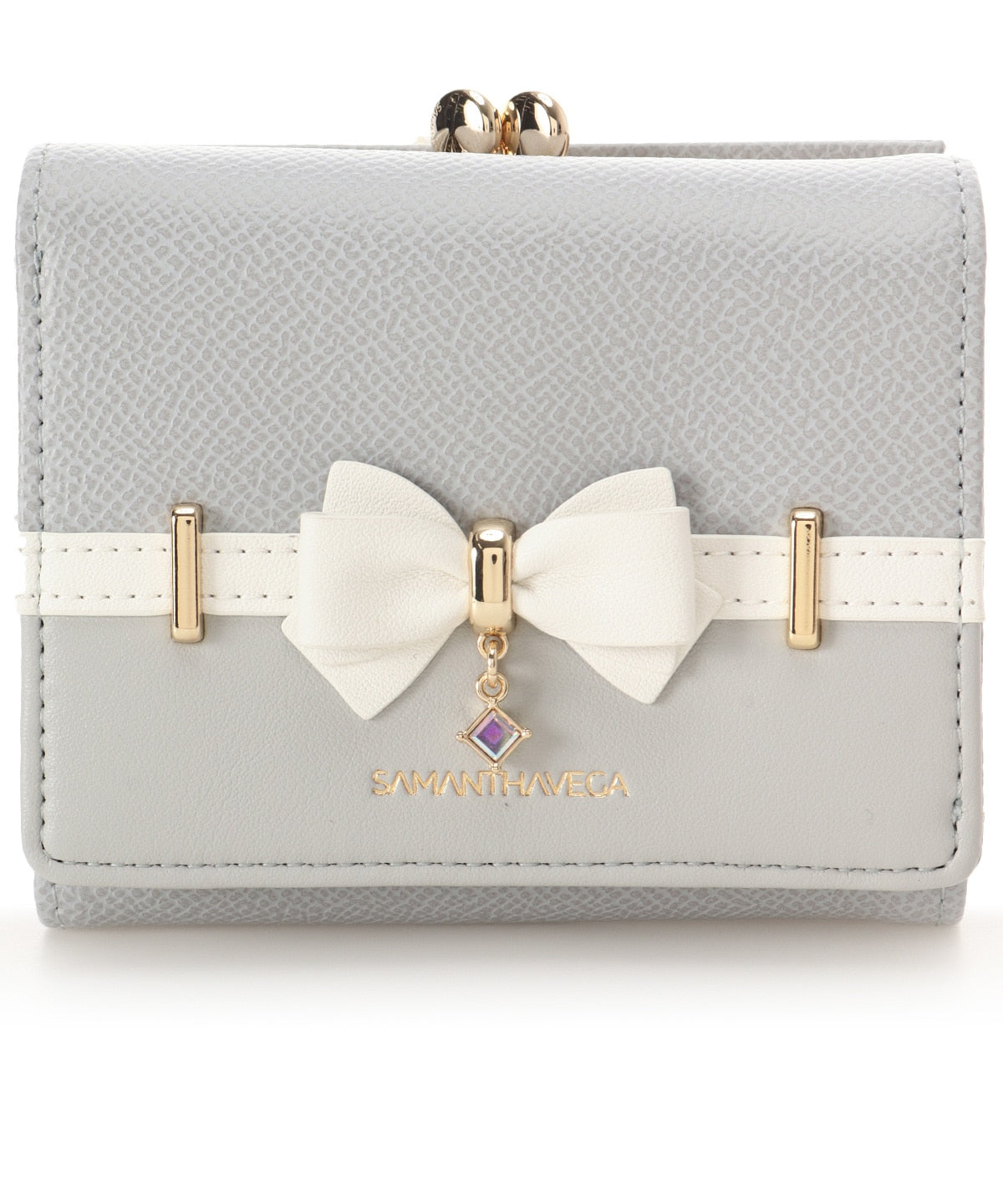 SAMANTHAVEGA Bicolor Accent Ribbon Folding Wallet | Cute & Compact with Stone Charm
