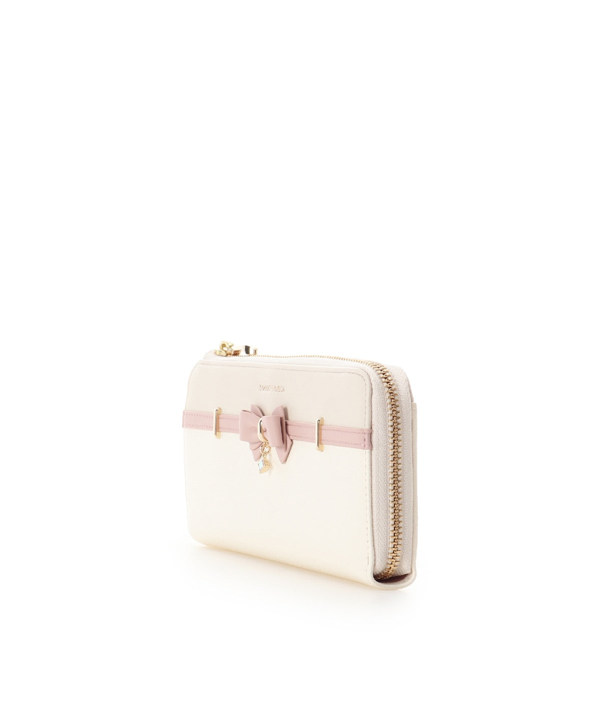 SAMANTHAVEGA Bicolor Accent Ribbon Long Wallet | Elegant Zip-Around with Ribbon & Stone Charm