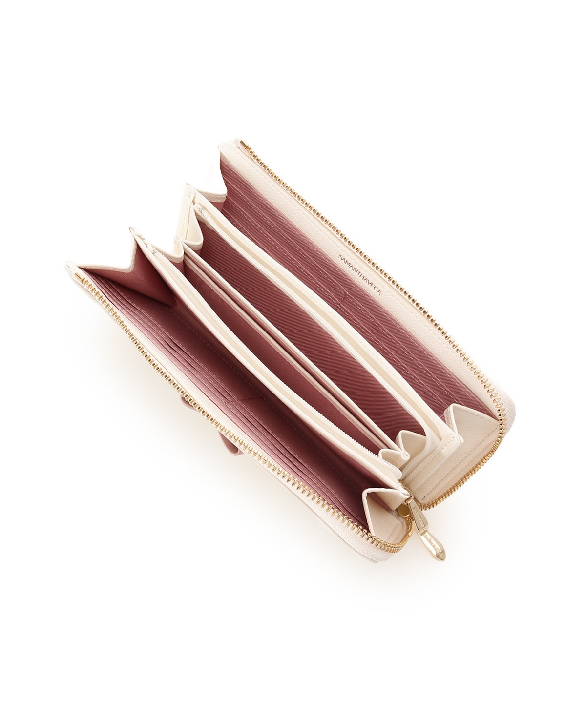 SAMANTHAVEGA Bicolor Accent Ribbon Long Wallet | Elegant Zip-Around with Ribbon & Stone Charm