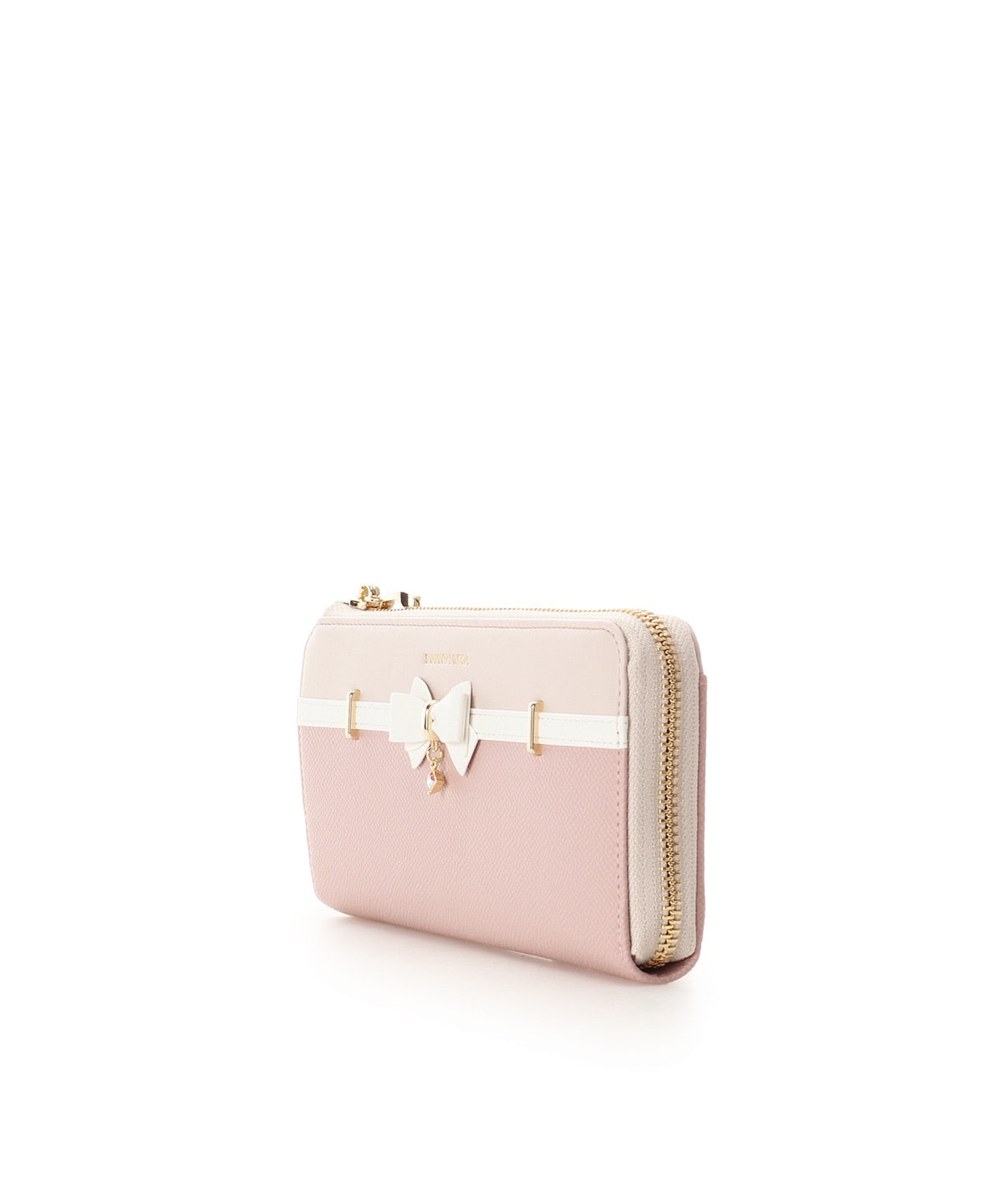 SAMANTHAVEGA Bicolor Accent Ribbon Long Wallet | Elegant Zip-Around with Ribbon & Stone Charm