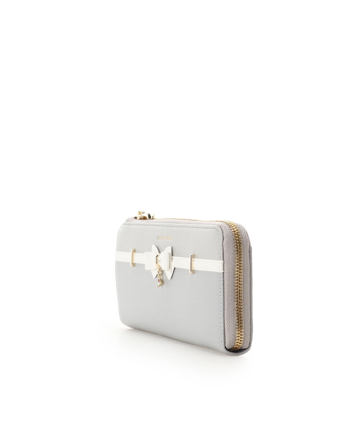 SAMANTHAVEGA Bicolor Accent Ribbon Long Wallet | Elegant Zip-Around with Ribbon & Stone Charm