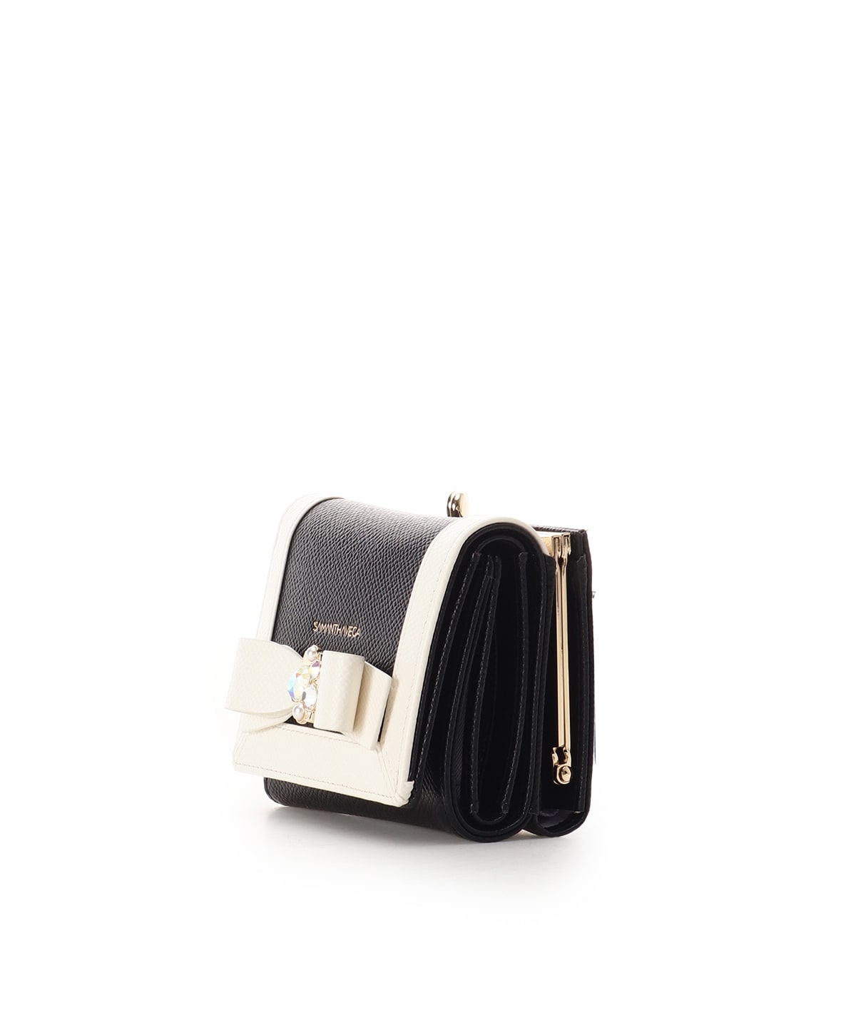 SAMANTHAVEGA Bicolor Jewel Ribbon Fold Wallet | Compact & Elegant Bijou Design