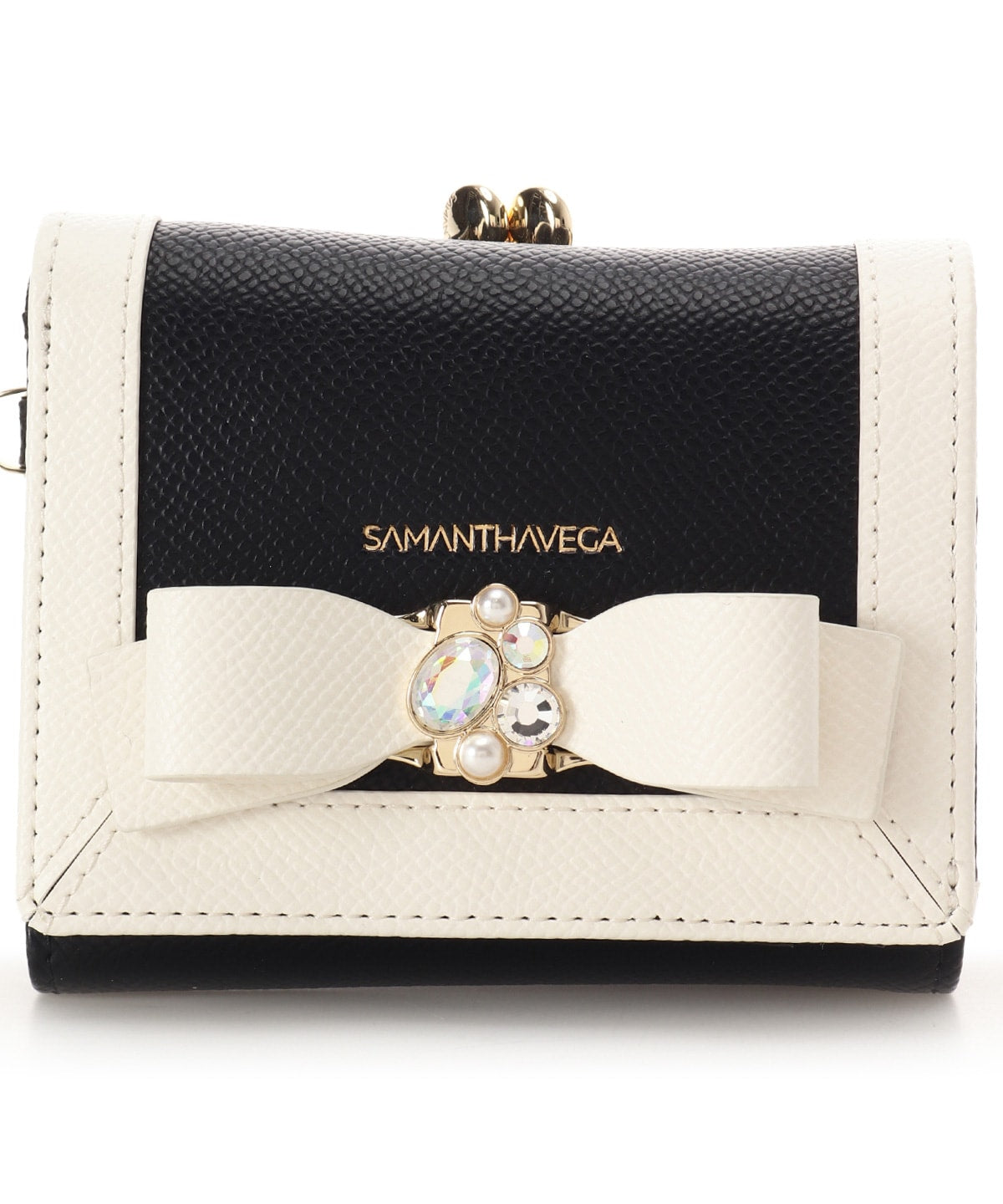 SAMANTHAVEGA Bicolor Jewel Ribbon Fold Wallet | Compact & Elegant Bijou Design