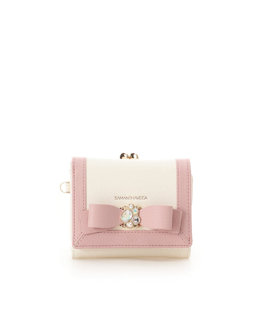 SAMANTHAVEGA Bicolor Jewel Ribbon Fold Wallet | Compact & Elegant Bijou Design