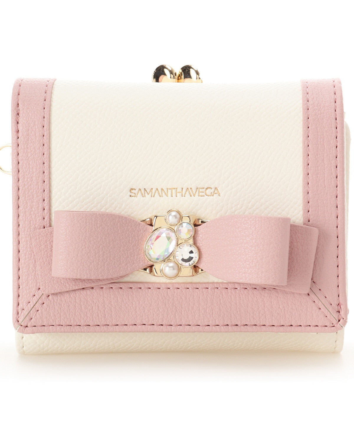 SAMANTHAVEGA Bicolor Jewel Ribbon Fold Wallet | Compact & Elegant Bijou Design