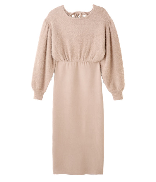 Shaggy Knit & Ribbed Tight Skirt Dress  Effortless Elegance in One