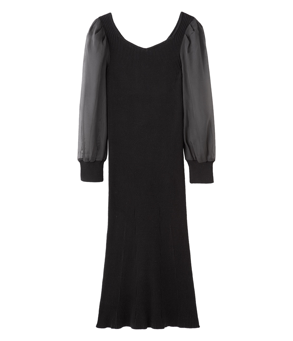 Sheer Puff Sleeve Docking Knit Dress  Elegant Bodycon Silhouette with Feminine Sheer Sleeves