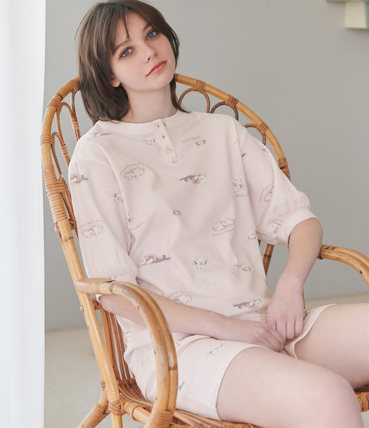 Thermal HARA-Maki Pajama Set  Waffle Cotton Blend with Tummy Warmer