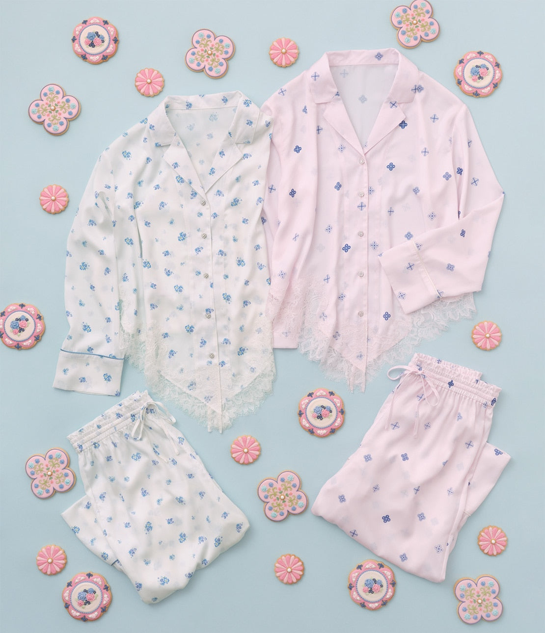 Confetti Satin Pajamas  KUNIKA Collaboration  Sweet-Inspired Romantic Loungewear