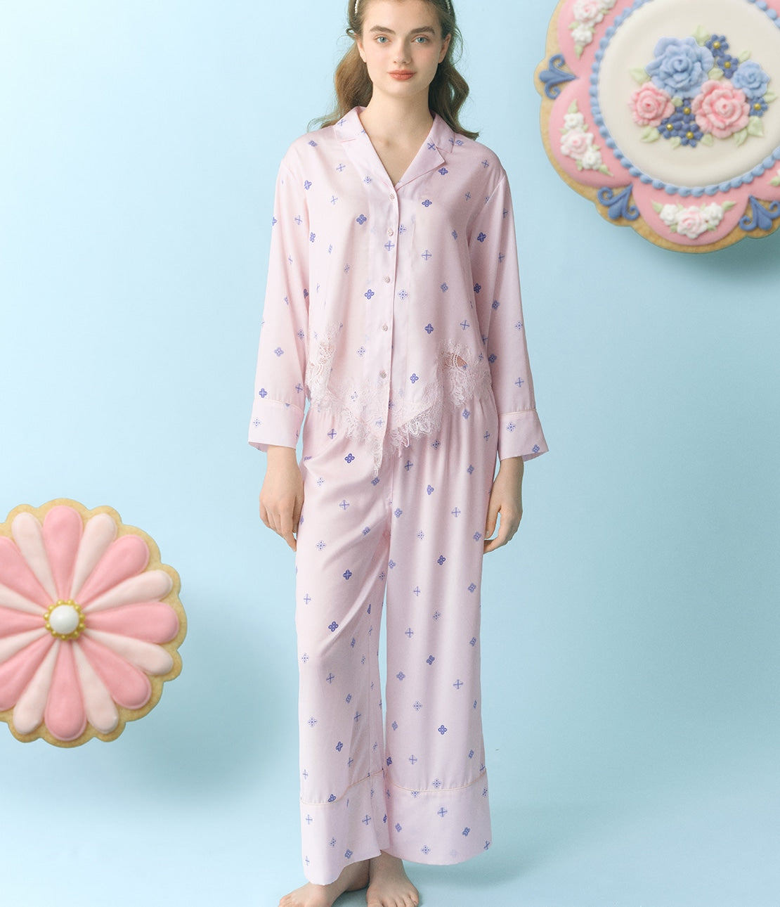 Confetti Satin Pajamas  KUNIKA Collaboration  Sweet-Inspired Romantic Loungewear