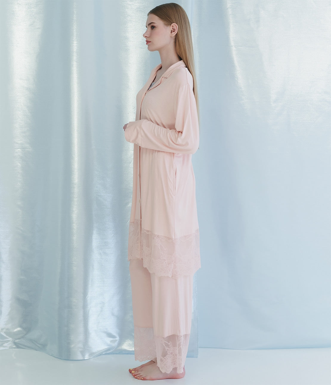 Bloom Lace Shirt Pajamas  Wide Lace & Silky Rayon Comfort