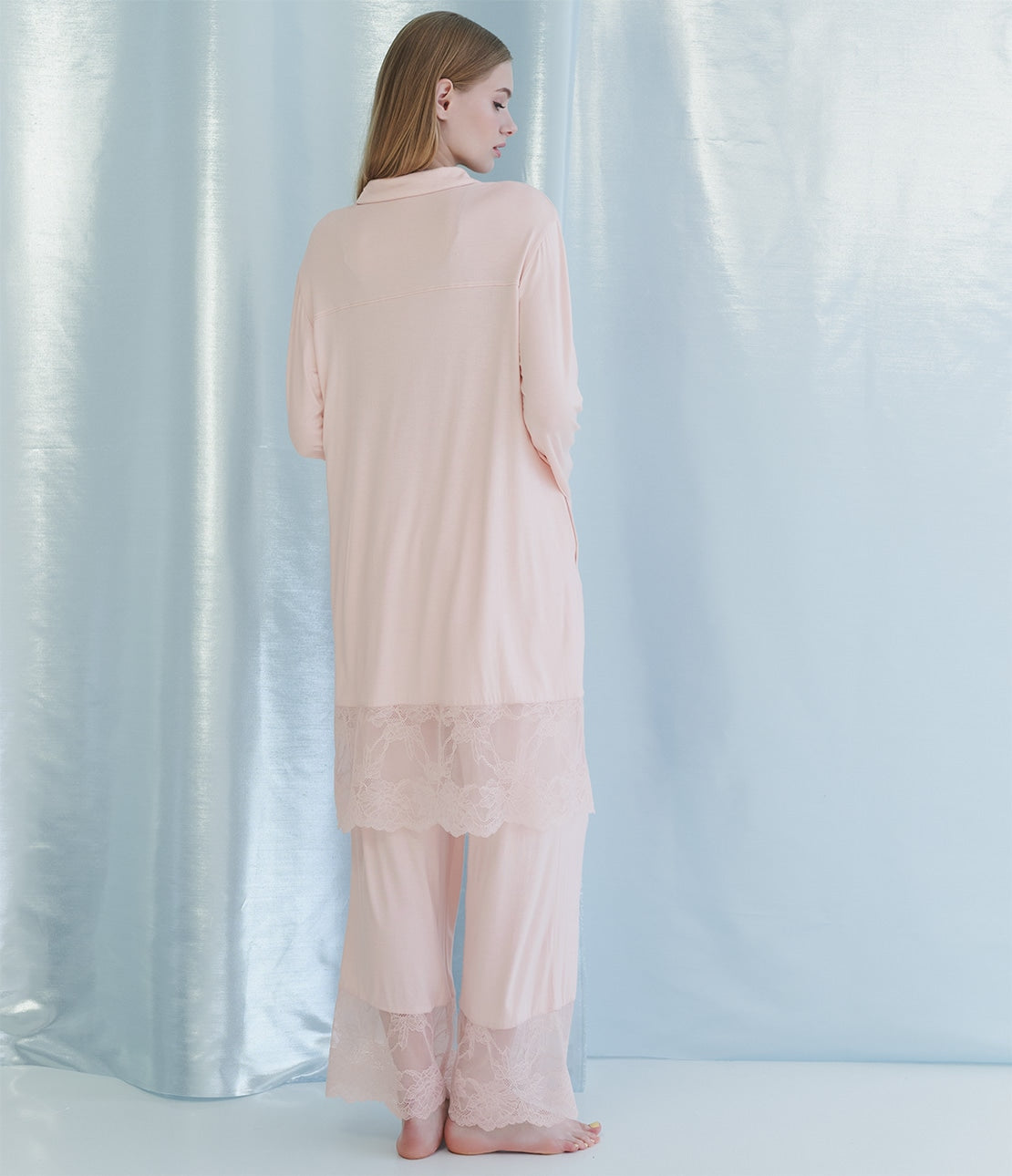 Bloom Lace Shirt Pajamas  Wide Lace & Silky Rayon Comfort