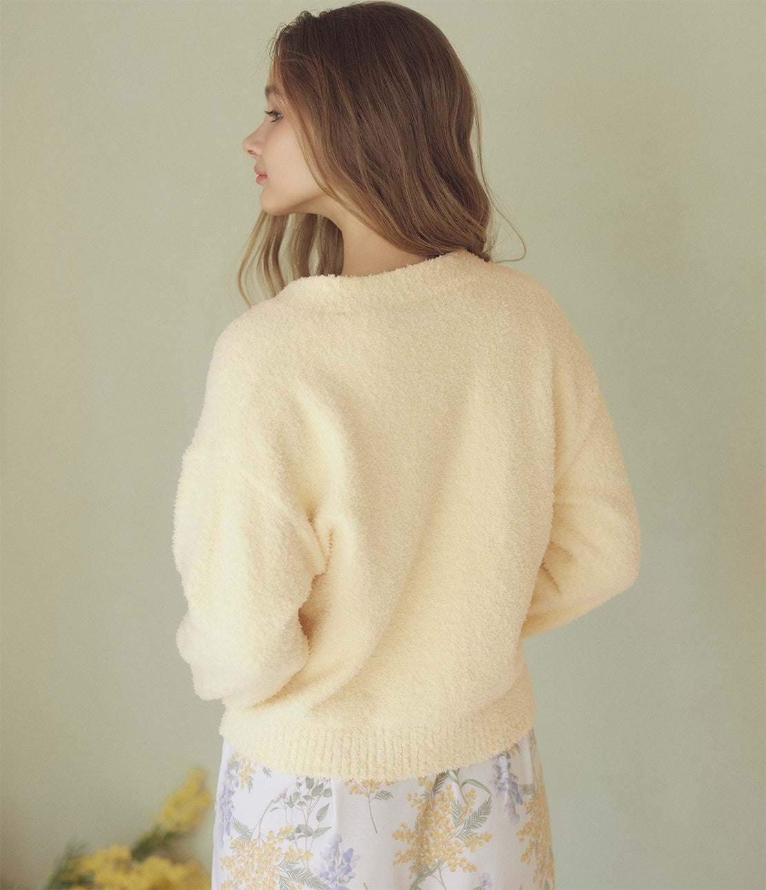Whipply V-Neck Cardigan | Soft Chenille Knit Loungewear with Floral Embroidery