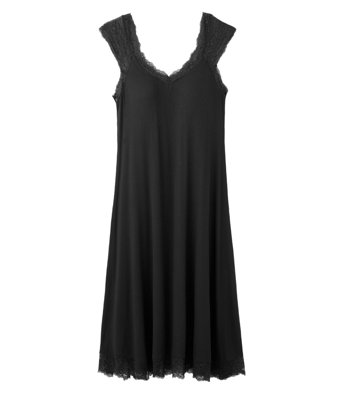 Lace Rib Knit One-Piece with Built-in Cups  Elegant & Comfortable Lounge Dress