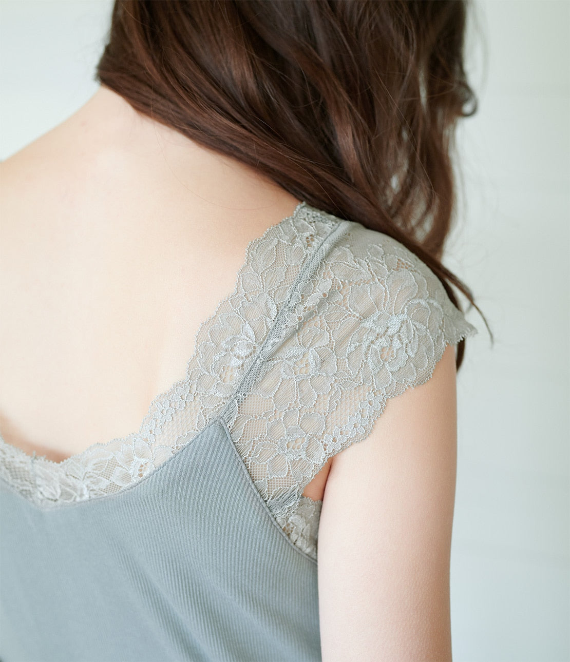 Lace Rib Knit One-Piece with Built-in Cups  Elegant & Comfortable Lounge Dress