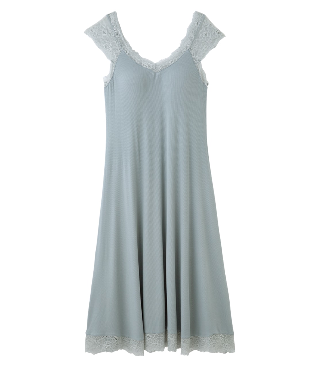 Lace Rib Knit One-Piece with Built-in Cups  Elegant & Comfortable Lounge Dress