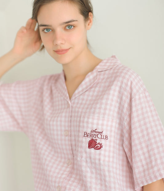 Easy Shirt Pajama Set | Lightweight Loungewear with Fruit Embroidery