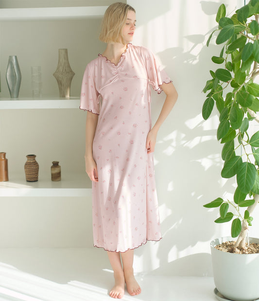 Floral Jersey Lounge Dress  Soft Stretch One-Piece with Feminine Details