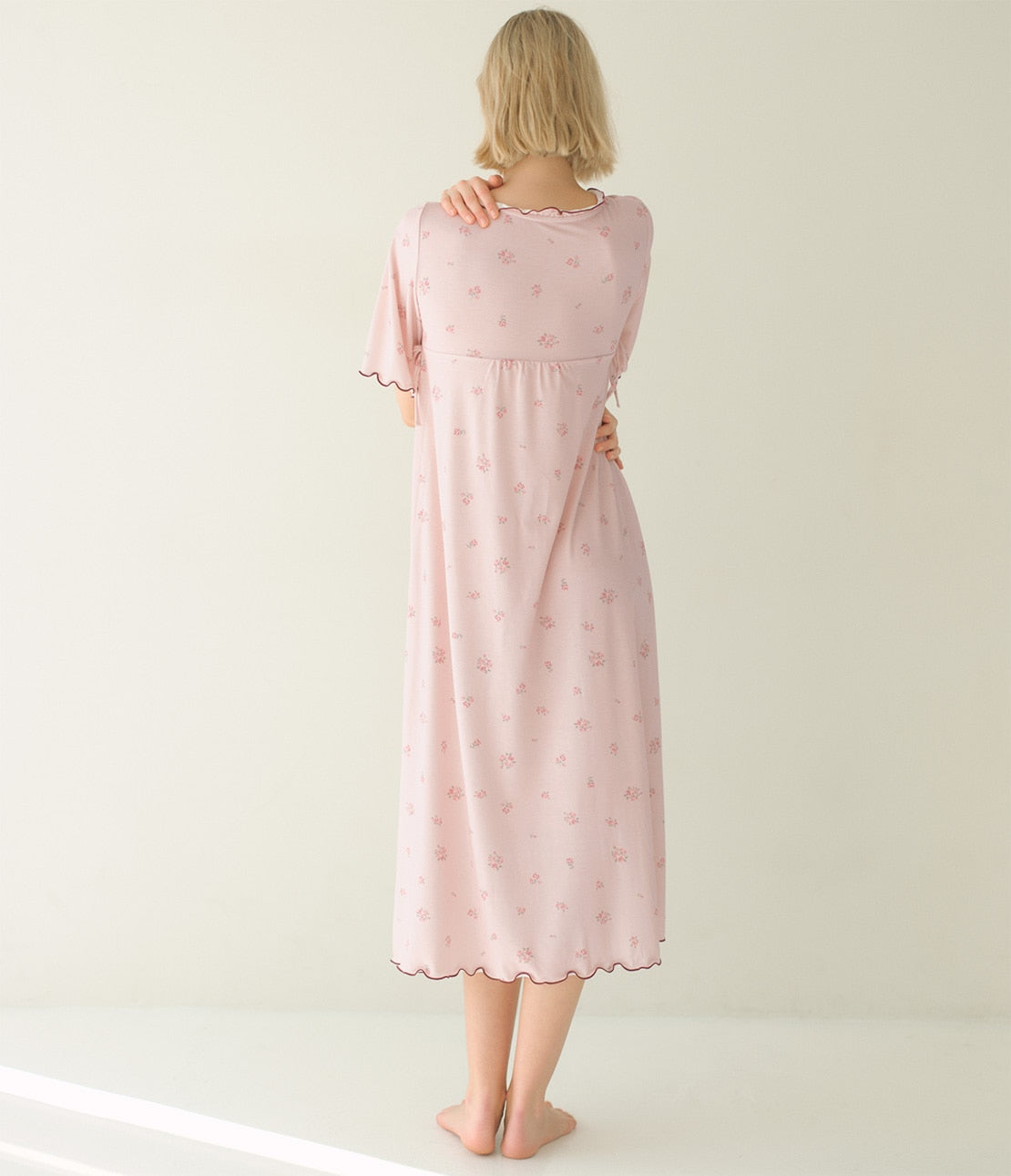 Floral Jersey Lounge Dress  Soft Stretch One-Piece with Feminine Details