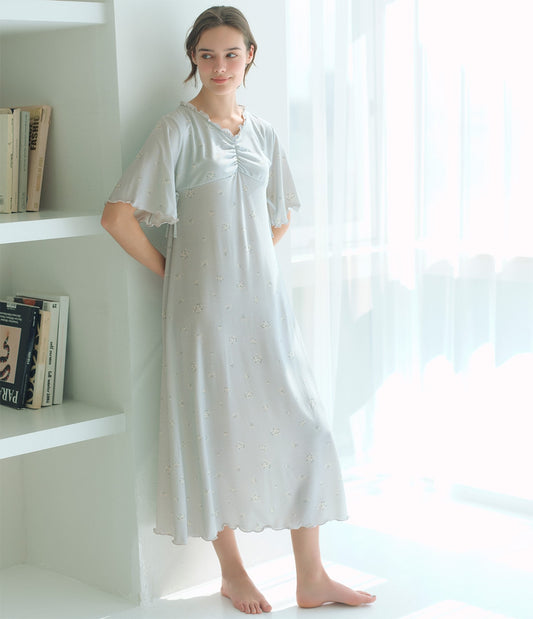 Floral Jersey Lounge Dress  Soft Stretch One-Piece with Feminine Details