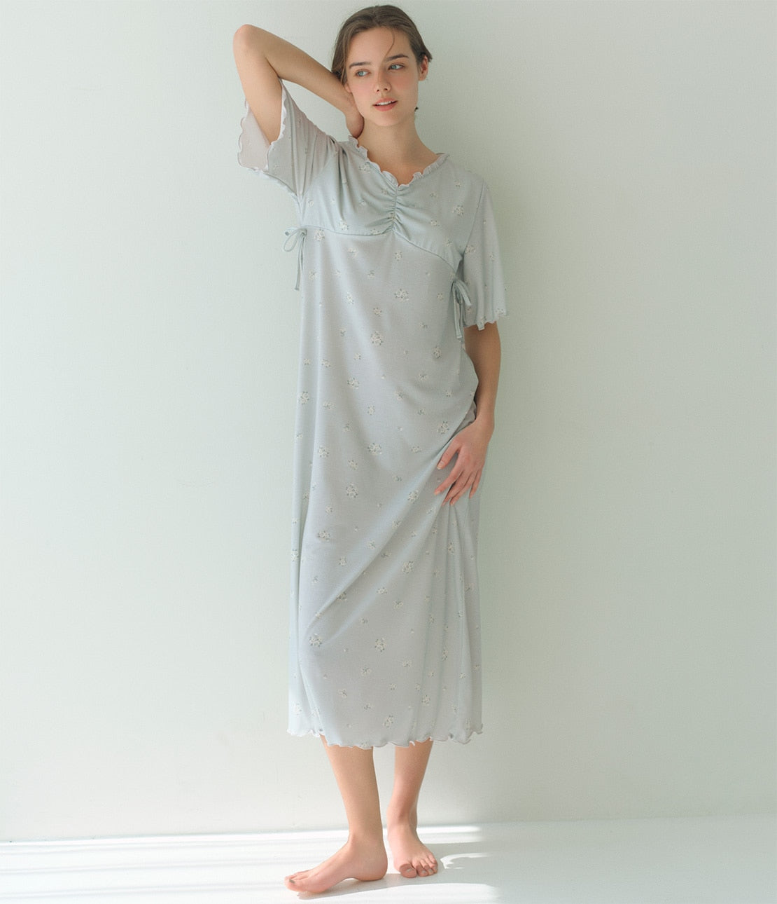 Floral Jersey Lounge Dress  Soft Stretch One-Piece with Feminine Details