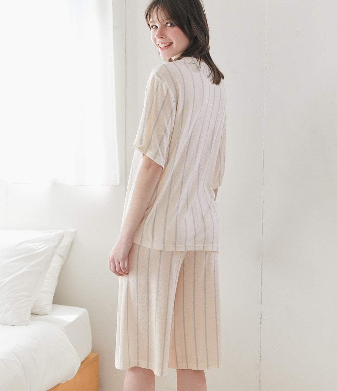 Cool Touch Pile Pajama Set | Refreshing Summer Loungewear in Stripe & Lemon
