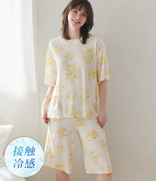 Cool Touch Pile Pajama Set | Refreshing Summer Loungewear in Stripe & Lemon