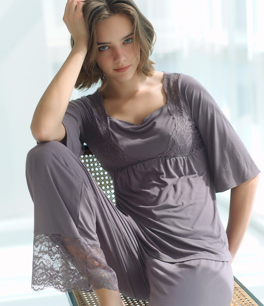 Night Bra Built-in HARA-Maki Pajamas  Bust-Support Sleepwear with Elegant Lace Design