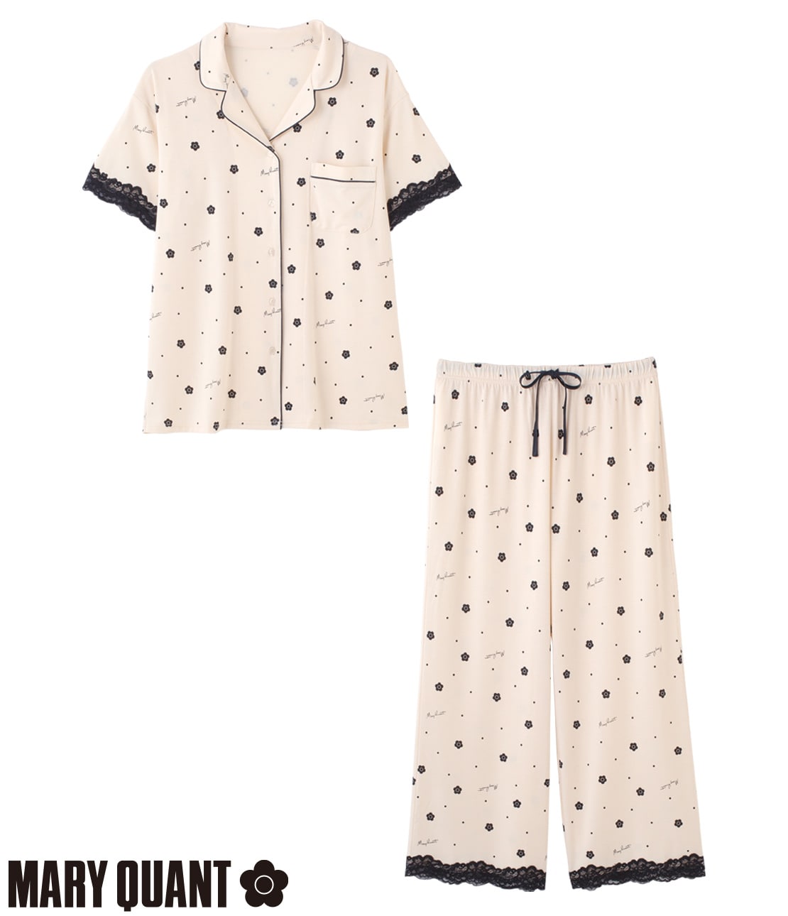 MARY QUANT Collaboration Daisy Lace Shirt Pajama | Elegant Cut & Sew Loungewear