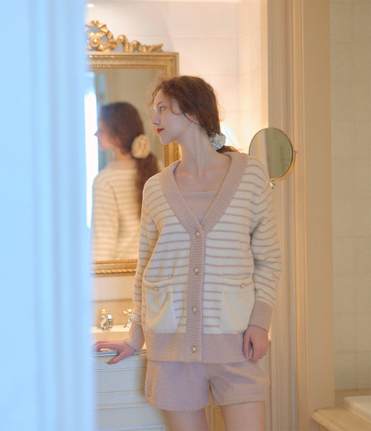 Whiply 3-Piece Knit Pajama Set  Parisian-Style Cardigan, Camisole & Shorts