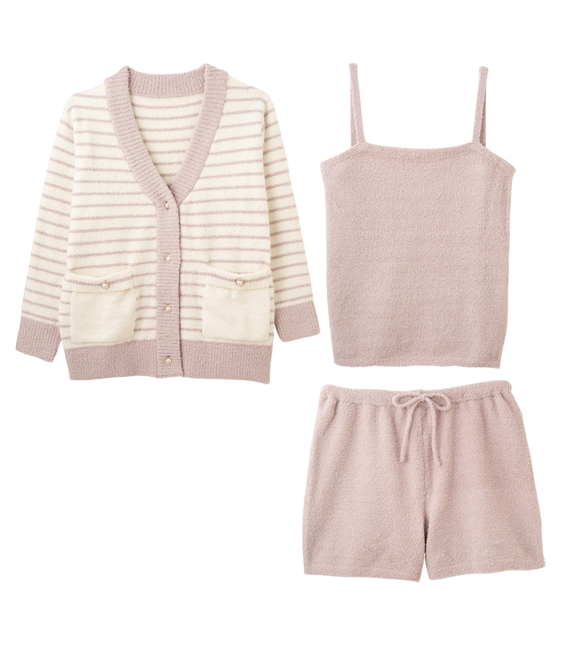 Whiply 3-Piece Knit Pajama Set  Parisian-Style Cardigan, Camisole & Shorts