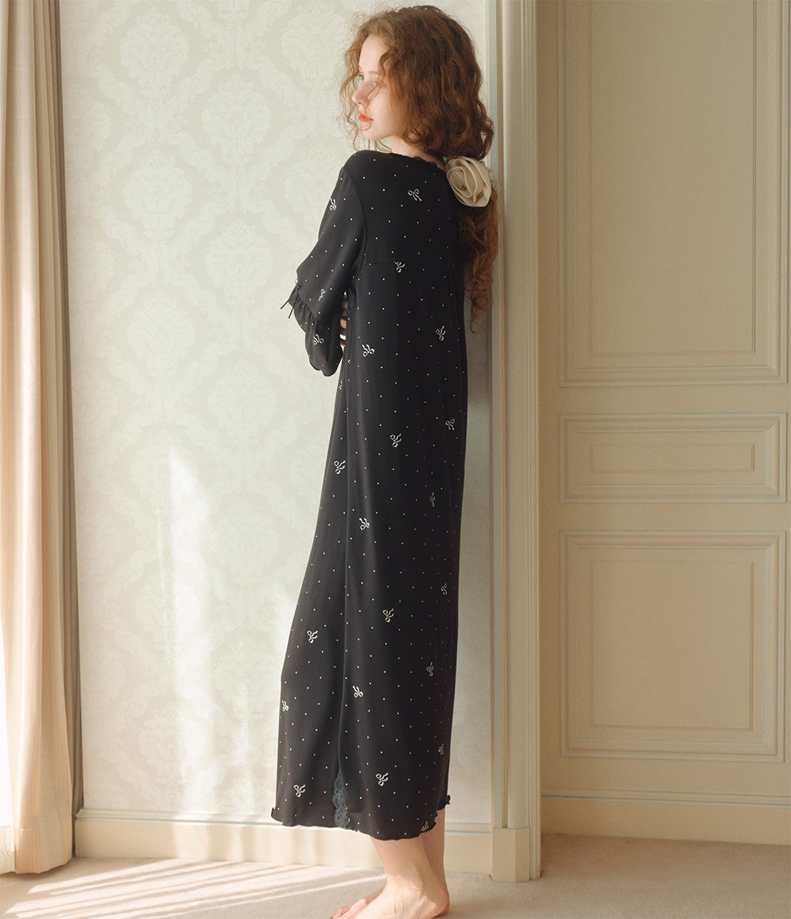 Feminine Lace-Trim Room Dress | Relaxed Cut & Sew Long Loungewear