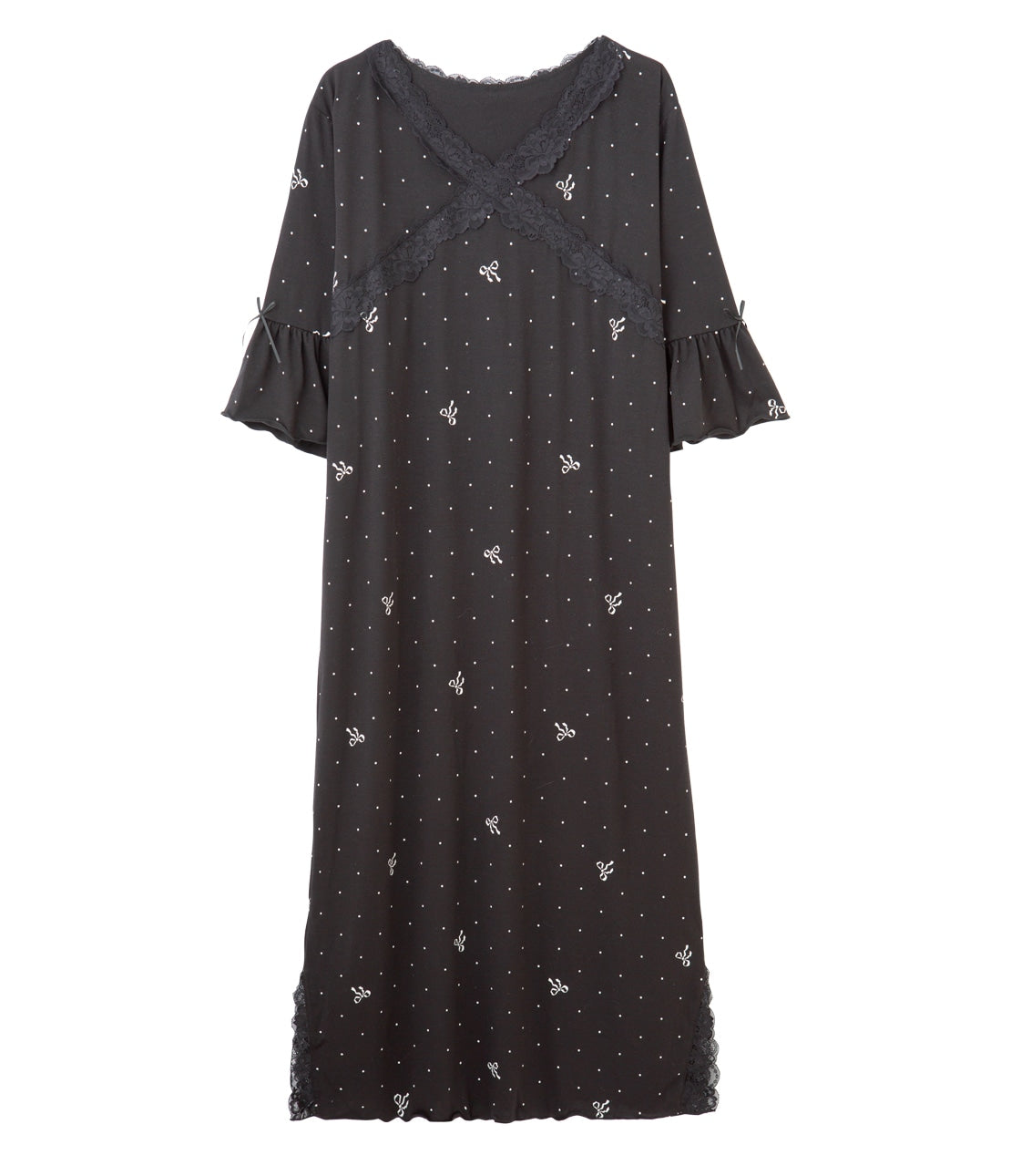 Feminine Lace-Trim Room Dress | Relaxed Cut & Sew Long Loungewear